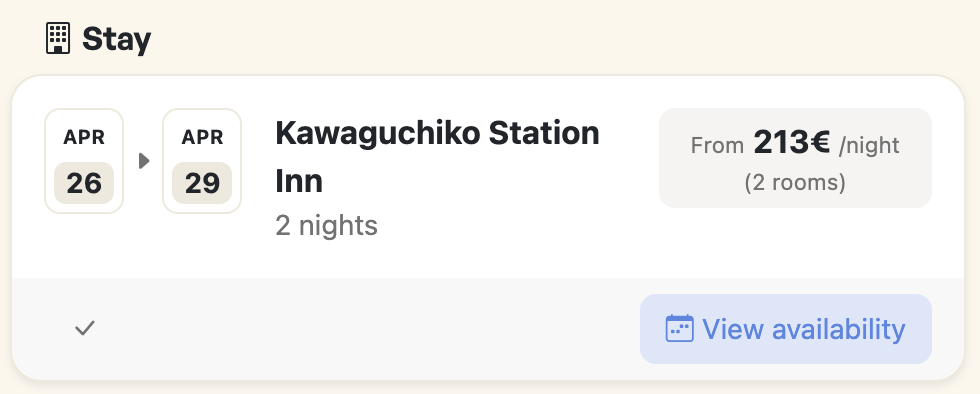 Globetrotters.ai booking example screen