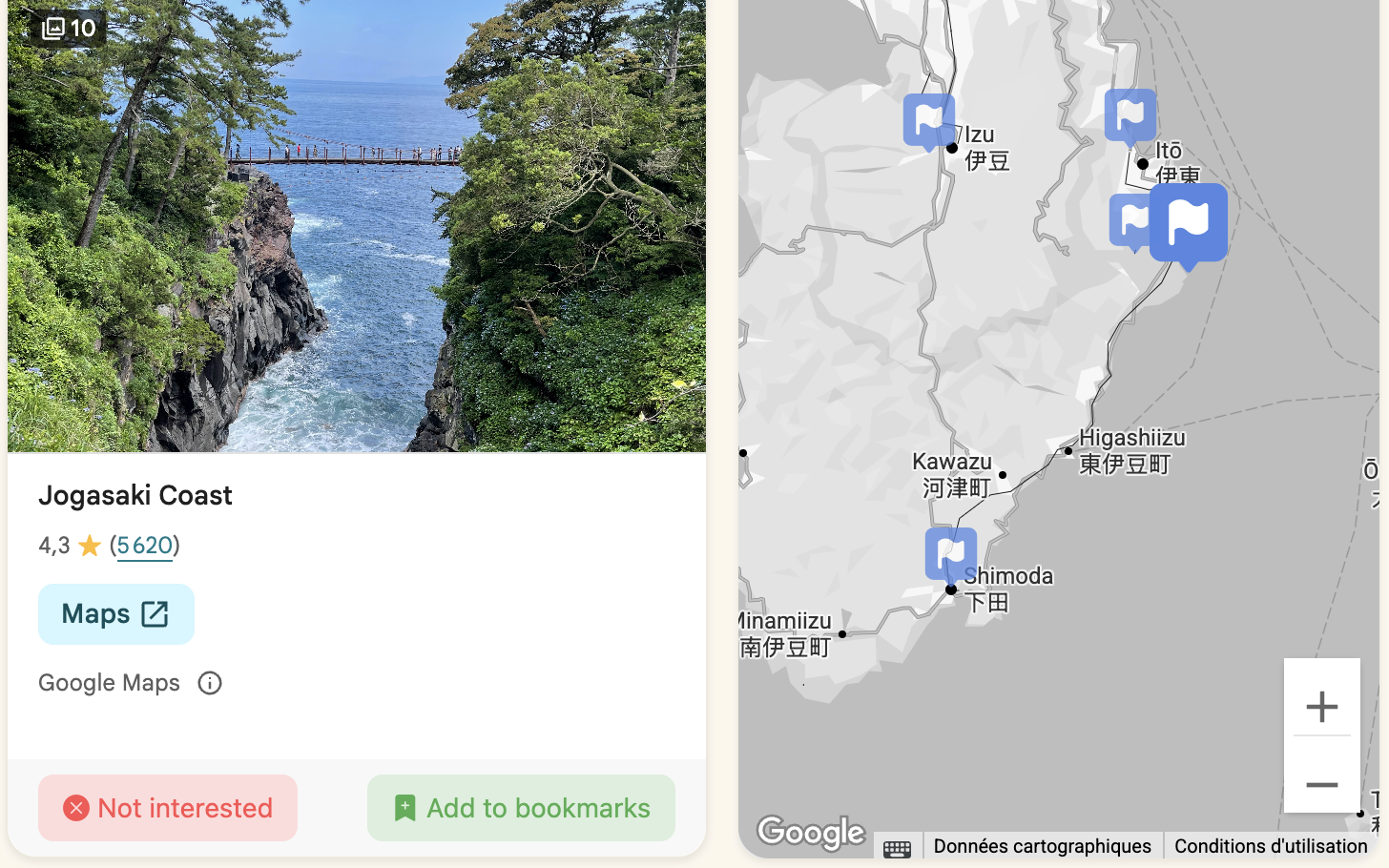 Globetrotters.ai discovery example screen