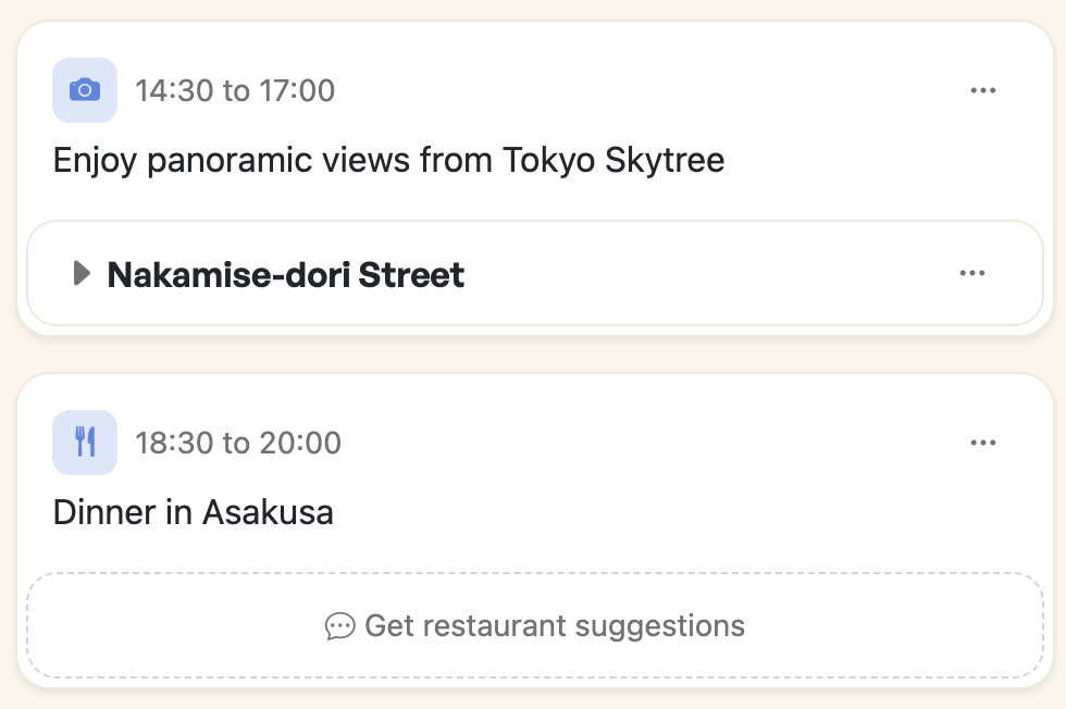 Globetrotters.ai planning example screen